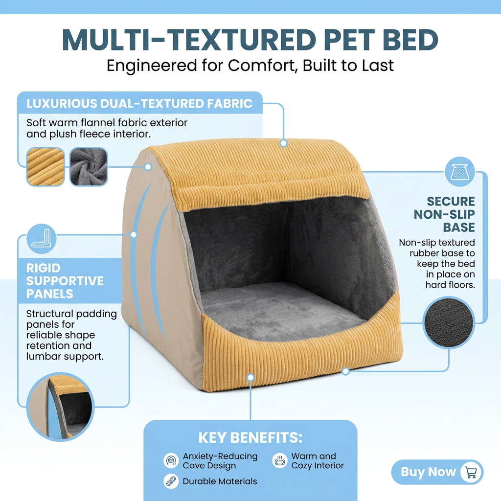 Plush Paws Co. Cozy Winter Shelter — Warm Flannel Semi-Enclosed Large Dog Tent Bed Design