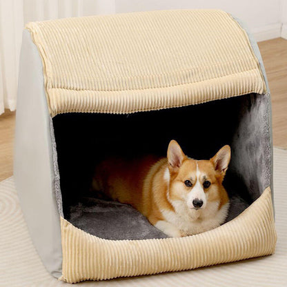 Warm Flannel Detachable Semi-Enclosed Large Dog Tent Bed 7