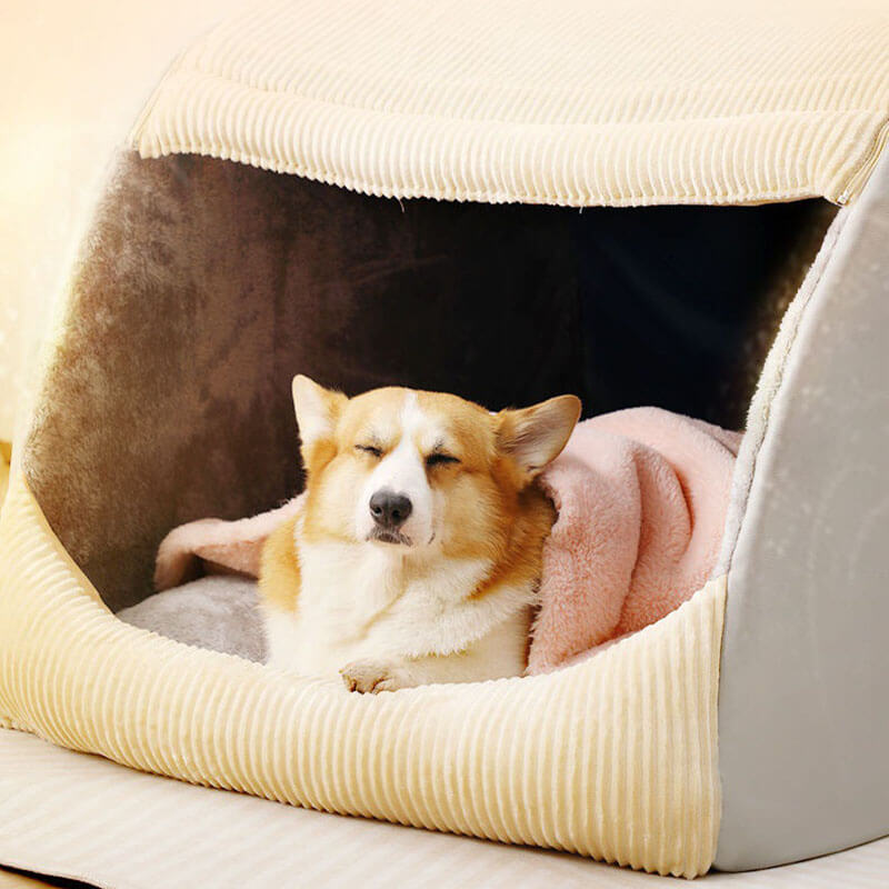 Warm Flannel Detachable Semi-Enclosed Large Dog Tent Bed 8