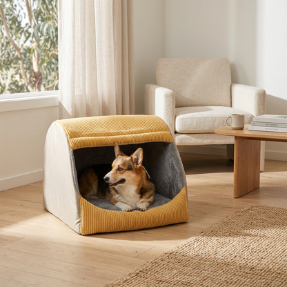 Plush Paws Co. Cozy Winter Shelter — Warm Flannel Semi-Enclosed Large Dog Tent Bed Design