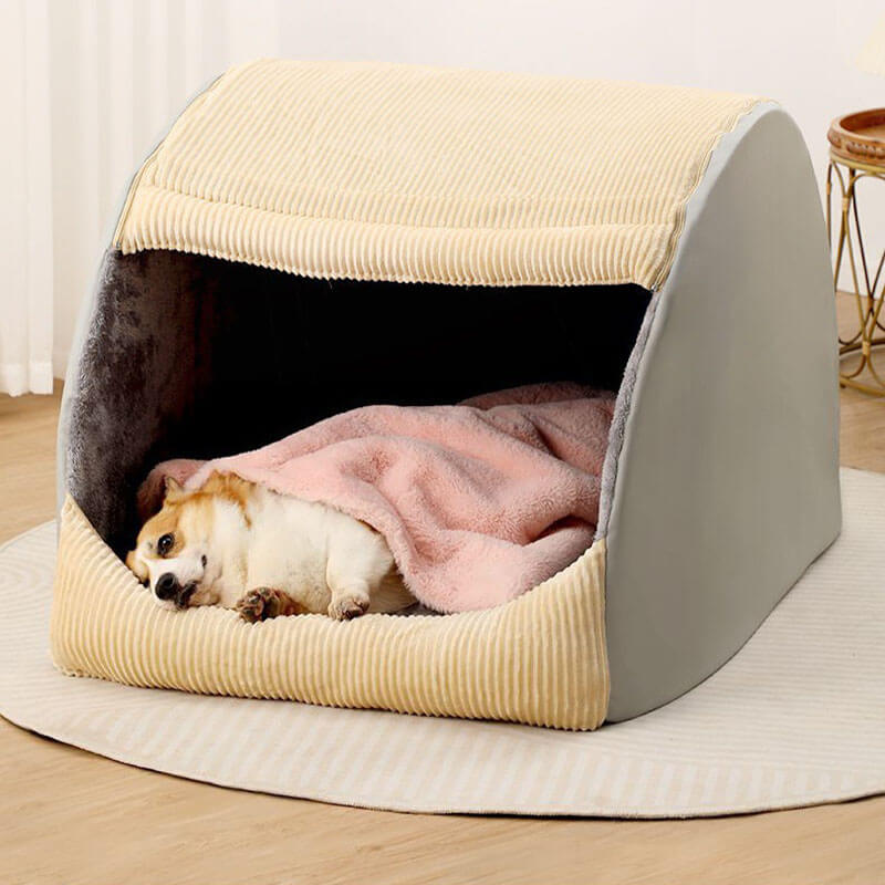 Warm Flannel Detachable Semi-Enclosed Large Dog Tent Bed 1