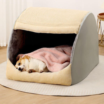 Warm Flannel Detachable Semi-Enclosed Large Dog Tent Bed 1