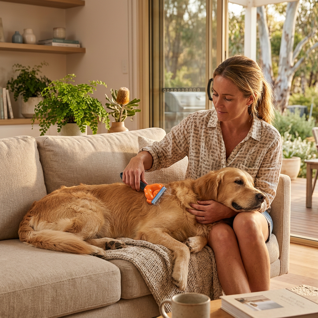 Plush Paws Co. Effortless Shedding Control — Self-Cleaning Pet Grooming Brush Design