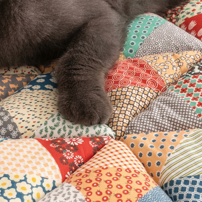 Plush Paws Co. Floral Patchwork Dog Couch Cover – Padded Cotton Pet Furniture Mat with Ruffle Trim