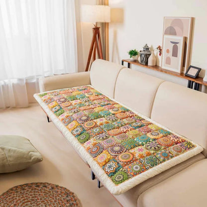Plush Paws Co. Floral Patchwork Dog Couch Cover – Padded Cotton Pet Furniture Mat with Ruffle Trim