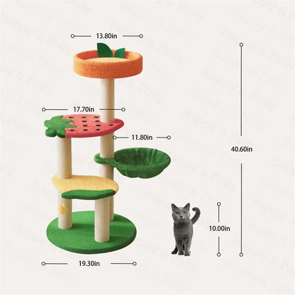 Plush Paws Co. Fruity Garden Cat Climbing Tree – Multi-Level Tower with Watermelon & Orange Perches