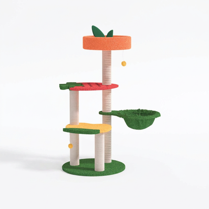 Plush Paws Co. Fruity Garden Cat Climbing Tree – Multi-Level Tower with Watermelon & Orange Perches