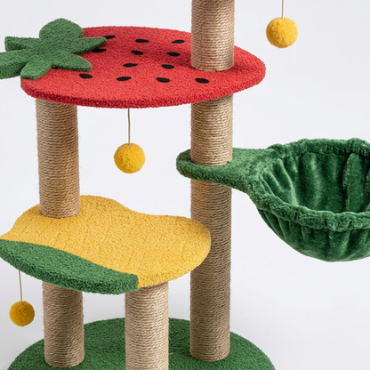 Plush Paws Co. Fruity Garden Cat Climbing Tree – Multi-Level Tower with Watermelon & Orange Perches
