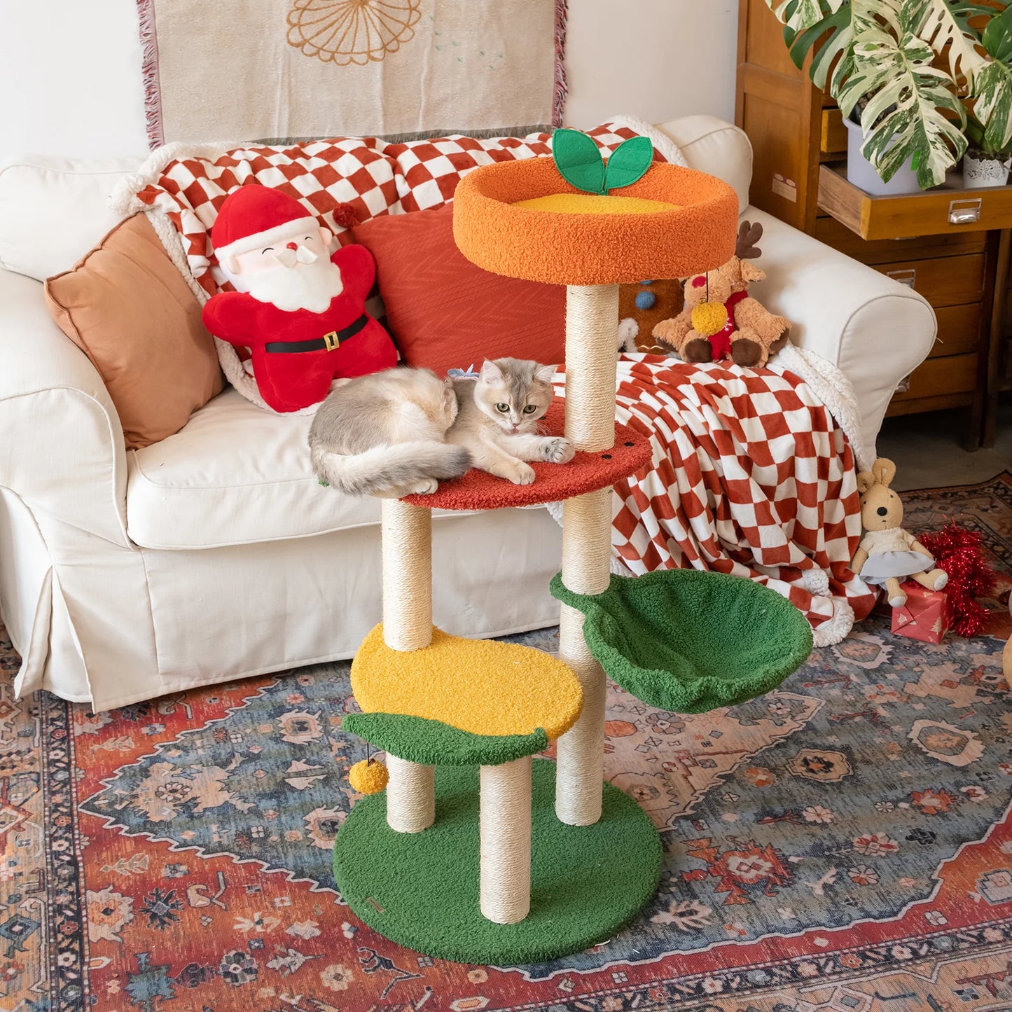 Plush Paws Co. Fruity Garden Cat Climbing Tree – Multi-Level Tower with Watermelon & Orange Perches