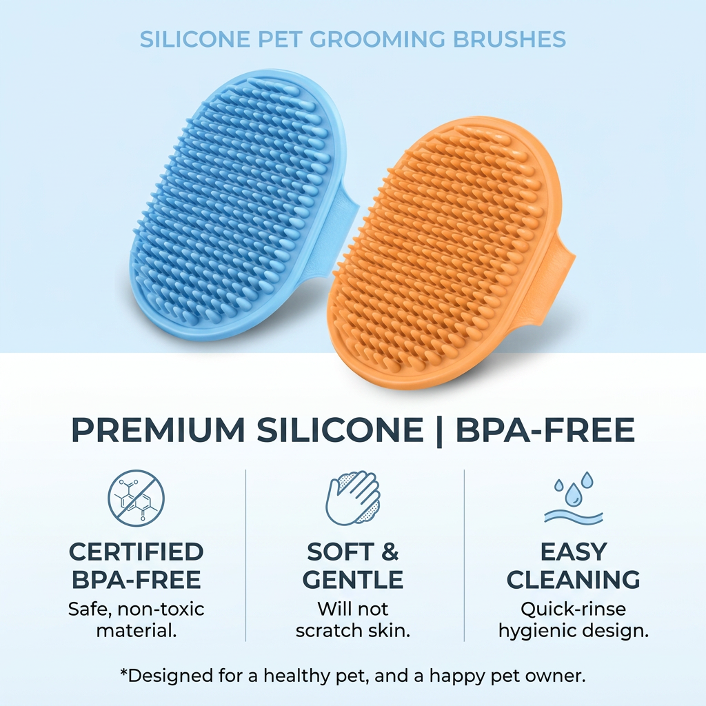 Plush Paws Co. Gentle Grooming Pet Brush — Flexible Silicone Palm-Grip