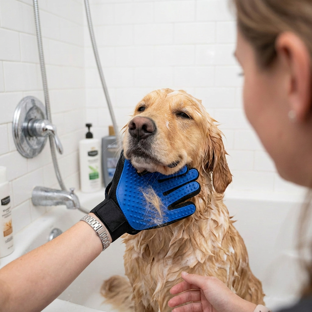 Plush Paws Co. Gentle Silicone Pet Grooming Gloves – Pair of Deshedding & Bathing Mitts for Dogs & Cats