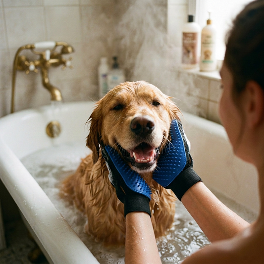 Plush Paws Co. Gentle Silicone Pet Grooming Gloves – Pair of Deshedding & Bathing Mitts for Dogs & Cats