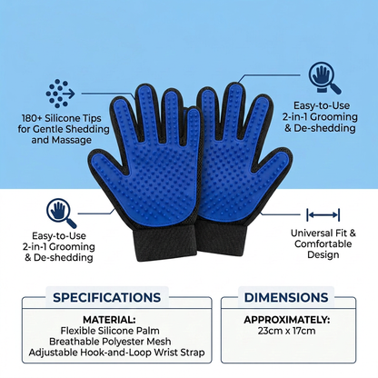 Plush Paws Co. Gentle Silicone Pet Grooming Gloves – Pair of Deshedding & Bathing Mitts for Dogs & Cats