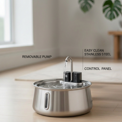 Plush Paws Co. Healthy Hydration Pet Fountain — Stainless Steel Faucet Design