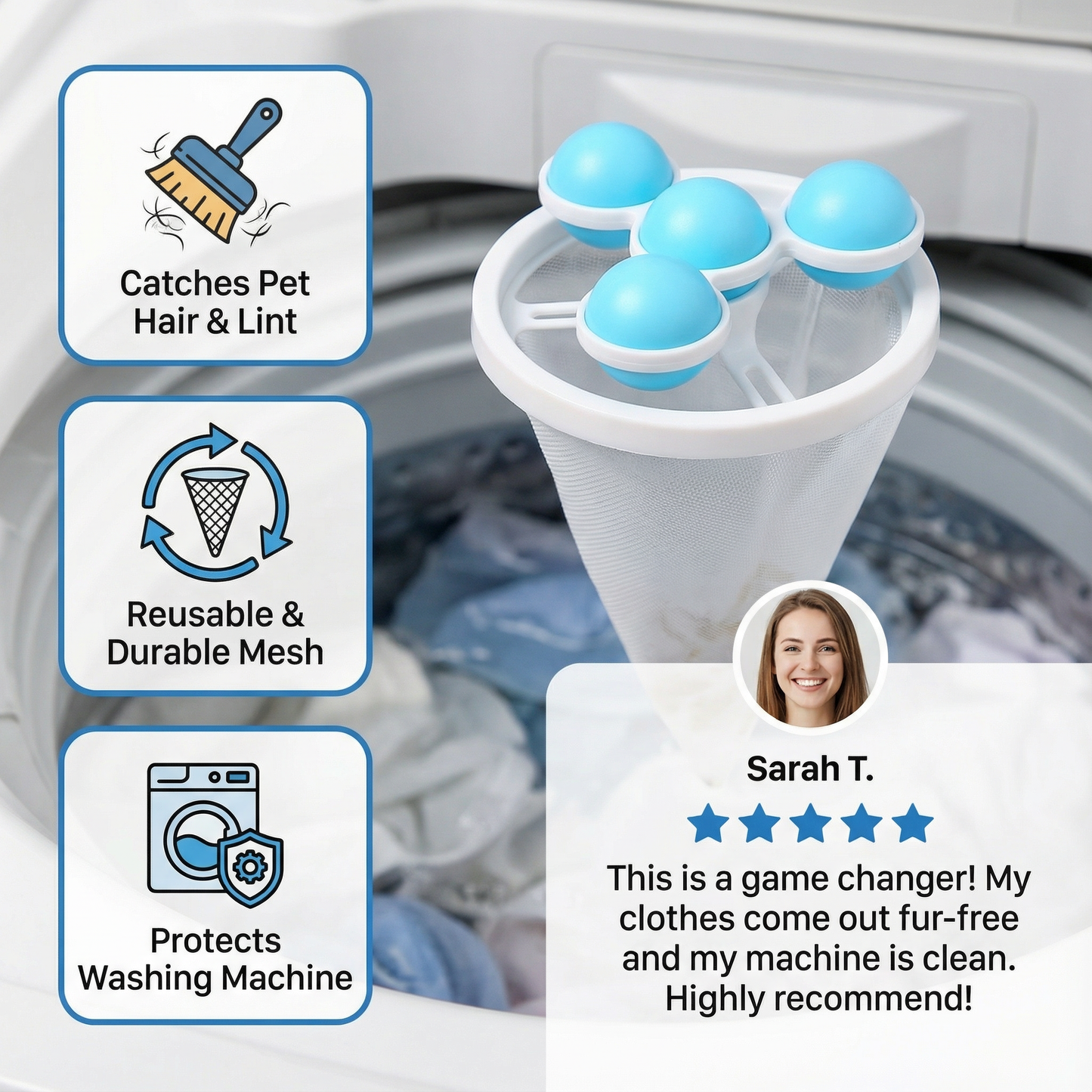Elara Haus Pet Hair Laundry Filter - Reusable Mesh Catcher for Washing Machines 1