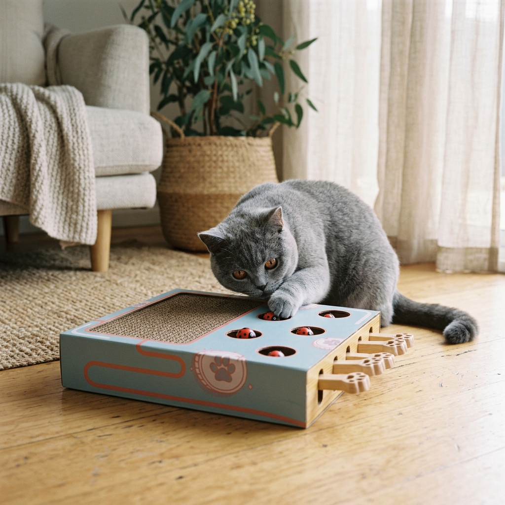 Plush Paws Co. Mental Stimulation Play Box — 2-in-1 Scratcher & Hide Toy