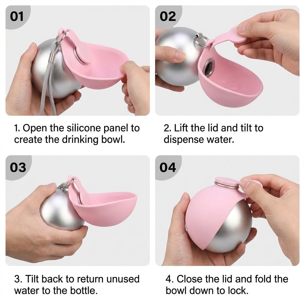 Elara Haus Dog Water Bottle - Leakproof Stainless Steel Pet Dog Water Bottle with Silicone Bowl 2