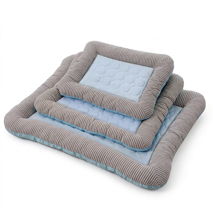 Plush Paws Co. Dual-Surface Cooling Pet Bed — Striped Border Large-Size Option
