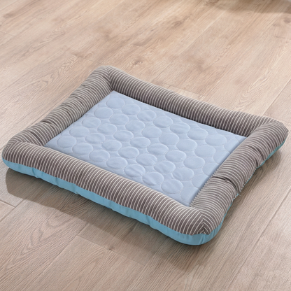 Plush Paws Co. Dual-Surface Cooling Pet Bed — Striped Border Large-Size Option