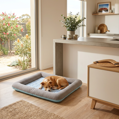 Plush Paws Co. Dual-Surface Cooling Pet Bed — Striped Border Large-Size Option