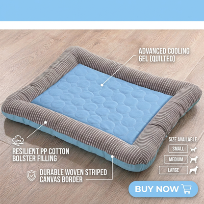 Plush Paws Co. Dual-Surface Cooling Pet Bed — Striped Border Large-Size Option