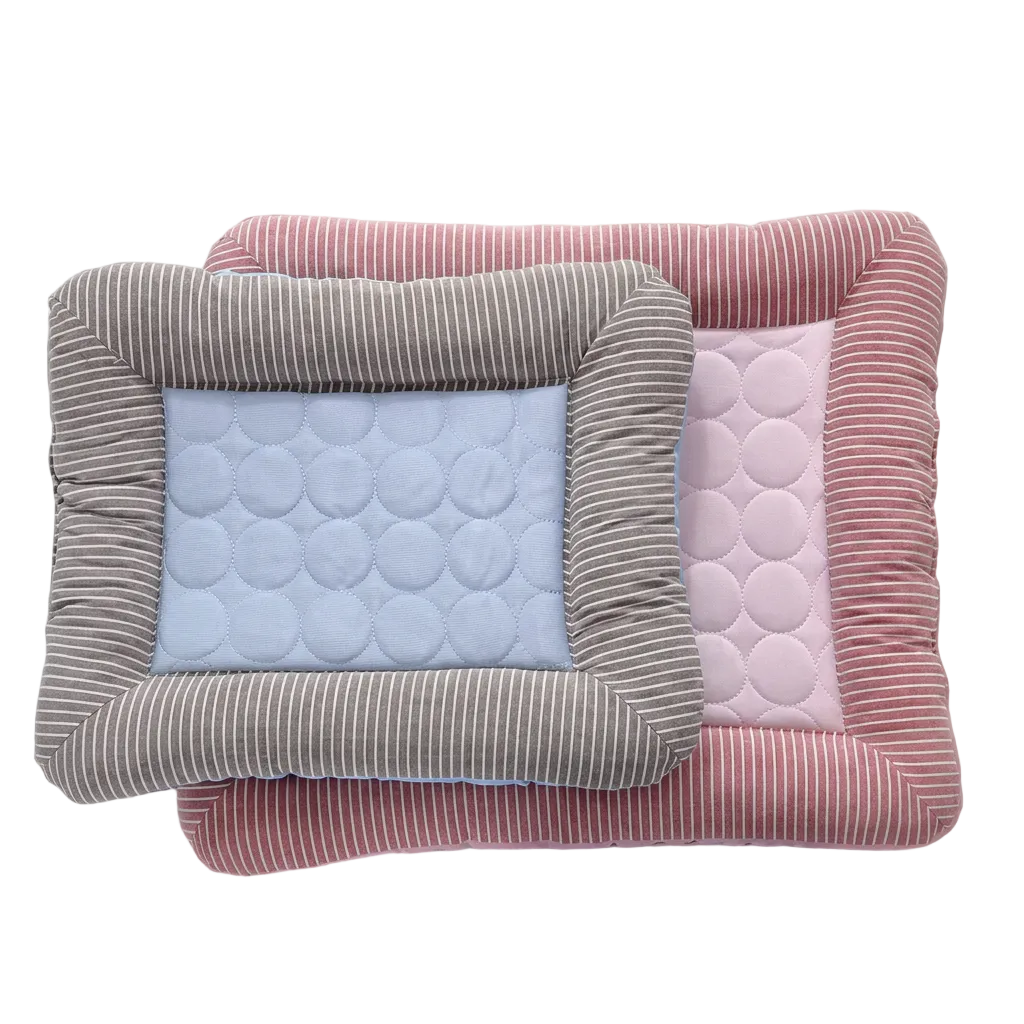 Plush Paws Co. Dual-Surface Cooling Pet Bed — Striped Border Large-Size Option