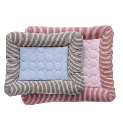 Plush Paws Co. Dual-Surface Cooling Pet Bed — Striped Border Large-Size Option