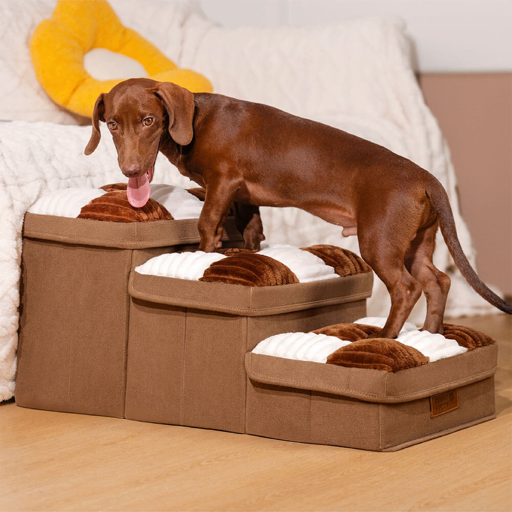 Chessboard Plaid Handcrafted Dog Stairs with Storage - Multifunctional and Foldable 9