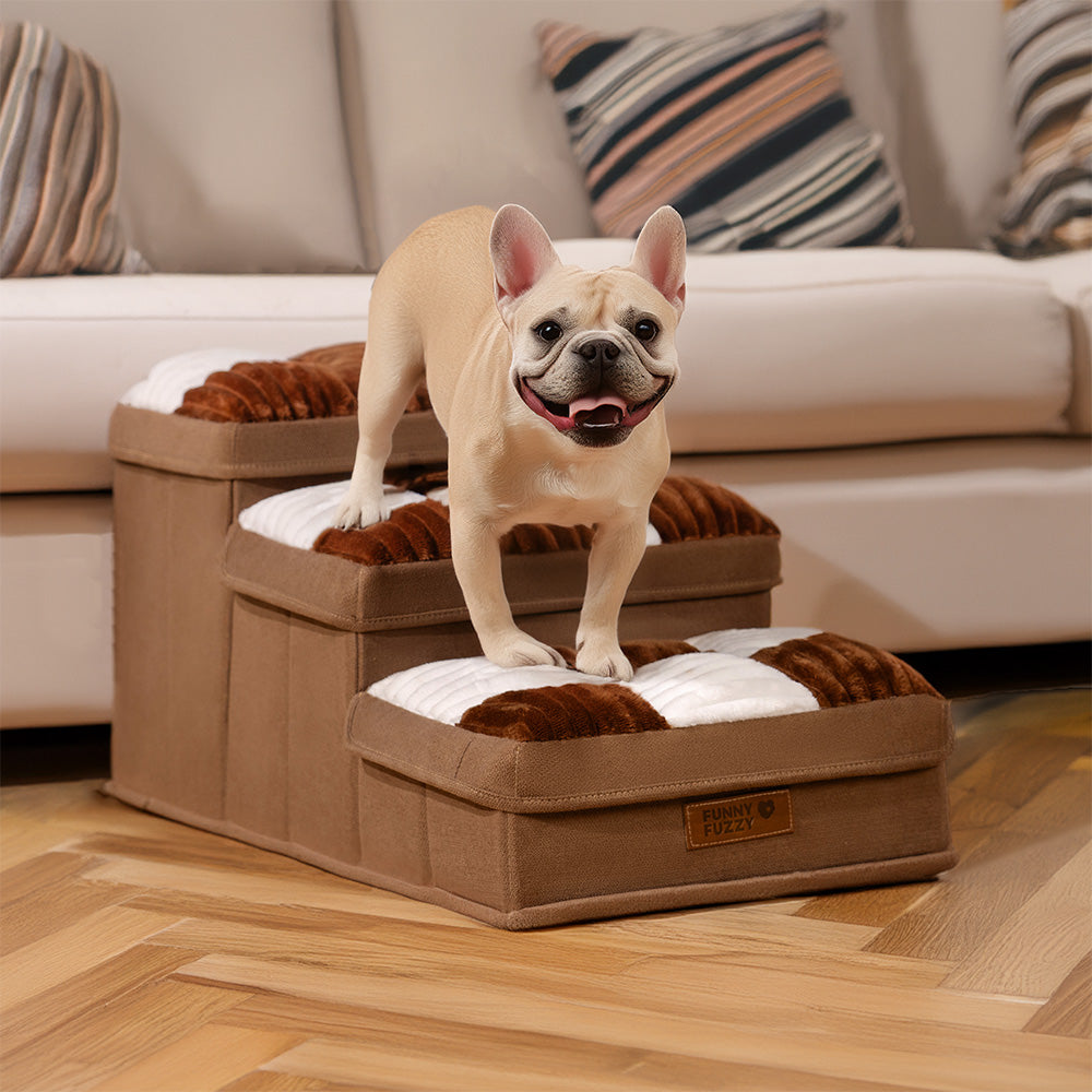 Chessboard Plaid Handcrafted Dog Stairs with Storage - Multifunctional and Foldable 3