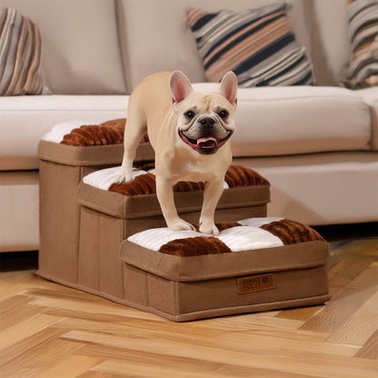 Chessboard Plaid Handcrafted Dog Stairs with Storage - Multifunctional and Foldable 3