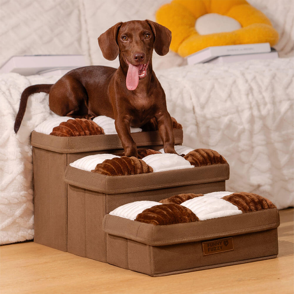 Chessboard Plaid Handcrafted Dog Stairs with Storage - Multifunctional and Foldable 4