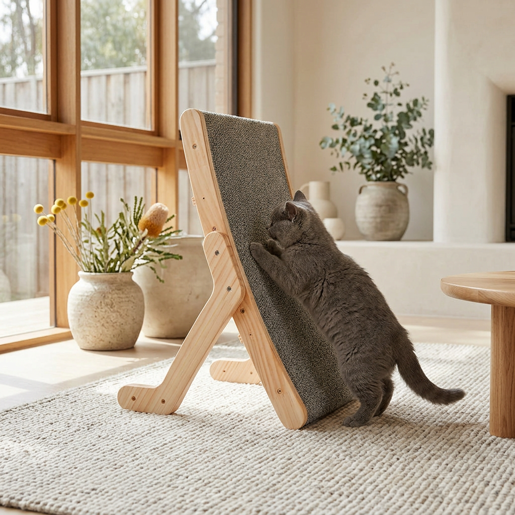 Plush Paws Co. Scratch, Climb & Lounge Board — Adjustable Wooden Cat Scratcher