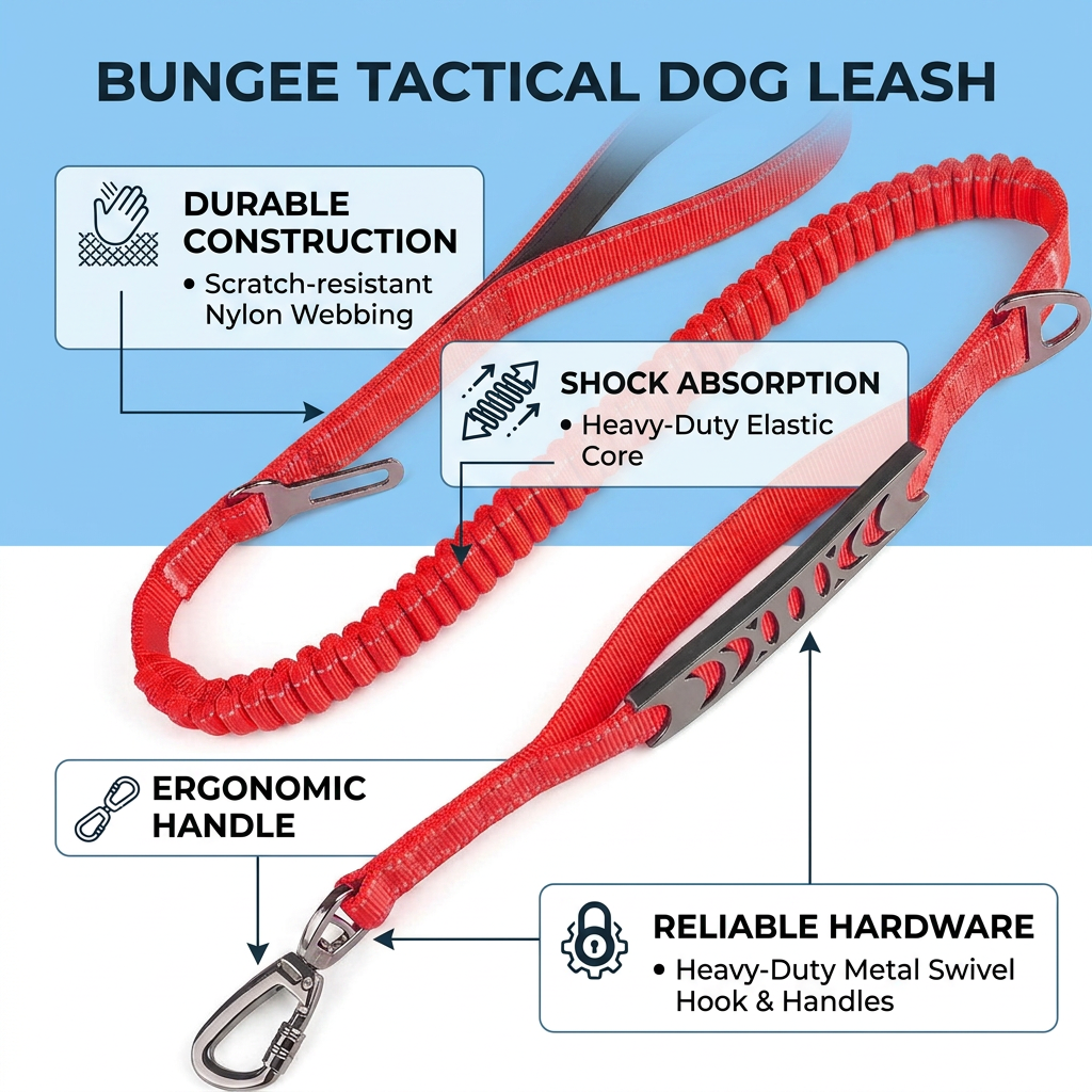 Plush Paws Co. Shock-Absorbing Control — Flexible Bungee Dog Leash Design