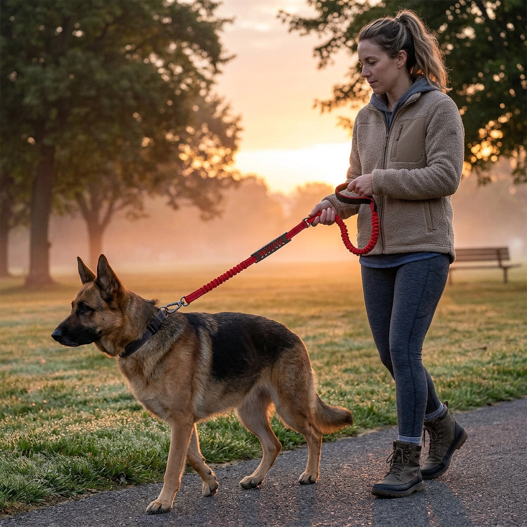 Plush Paws Co. Shock-Absorbing Control — Flexible Bungee Dog Leash Design