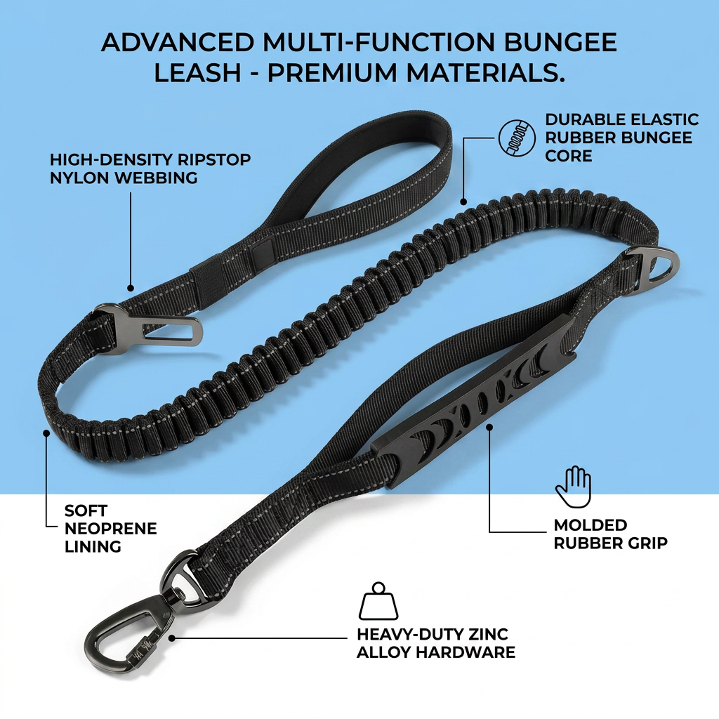 Plush Paws Co. Pull-Control Canine Leash — Shock-Absorbing Bungee System
