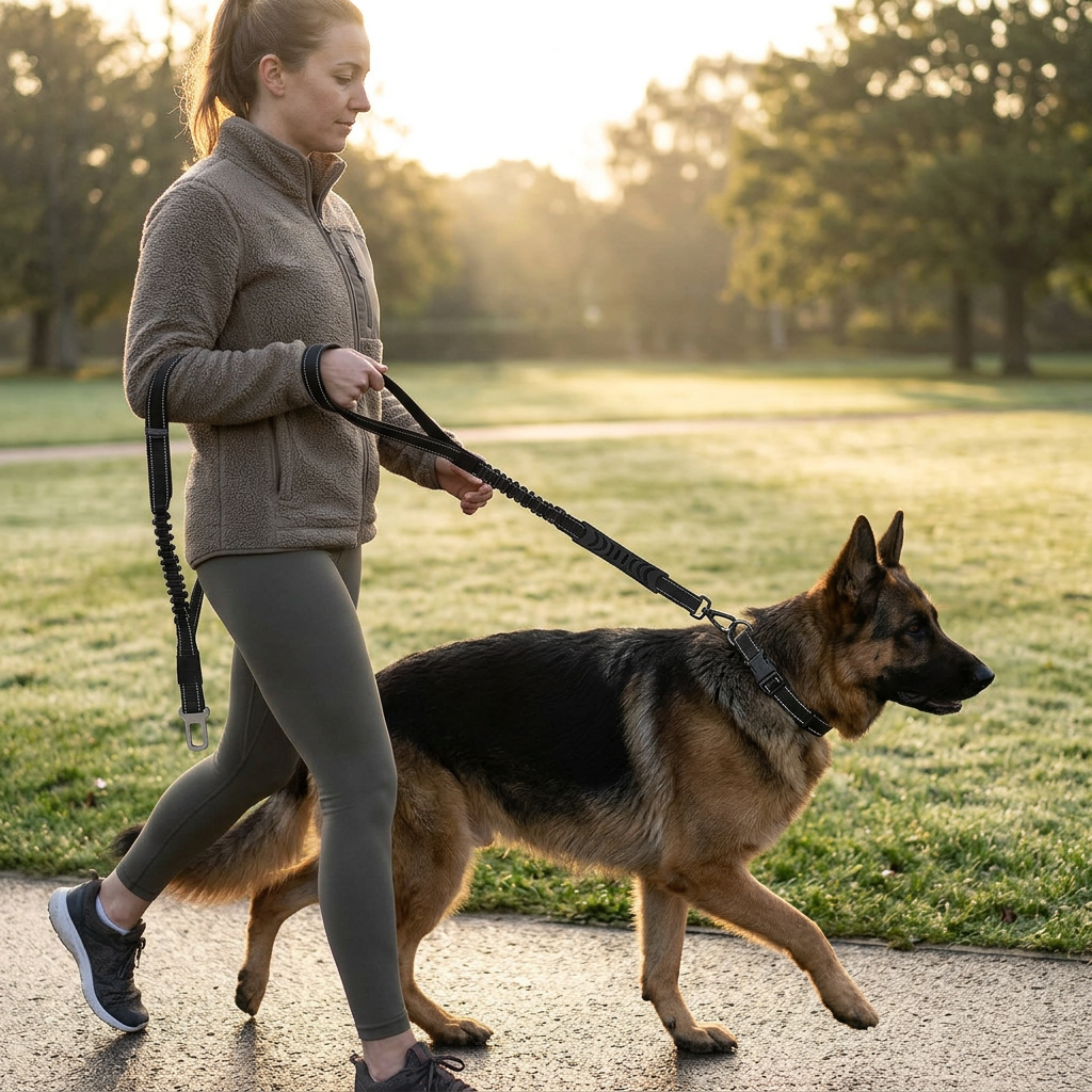 Plush Paws Co. Pull-Control Canine Leash — Shock-Absorbing Bungee System