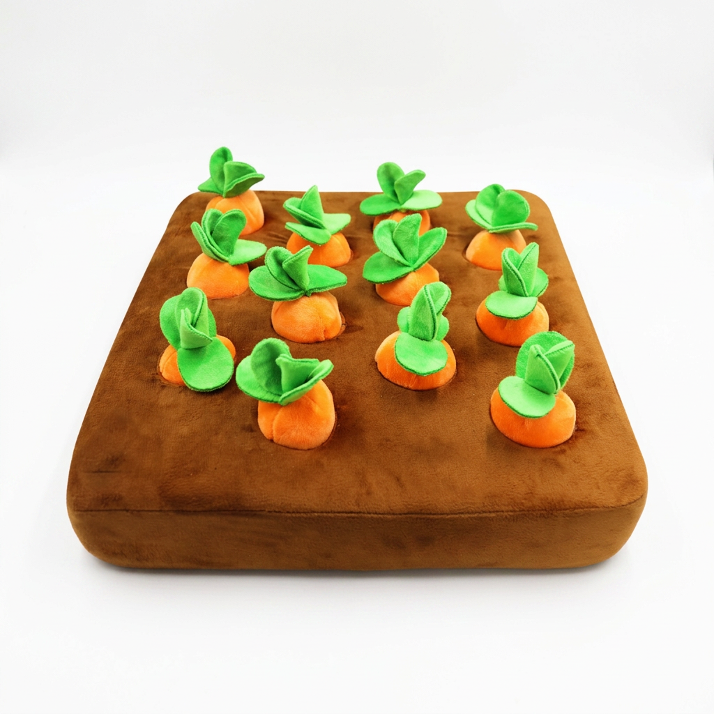 Plush Paws Co. Slow Down & Sniff — Interactive Carrot Garden Nosework Toy