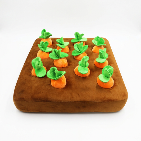 Plush Paws Co. Slow Down & Sniff — Interactive Carrot Garden Nosework Toy