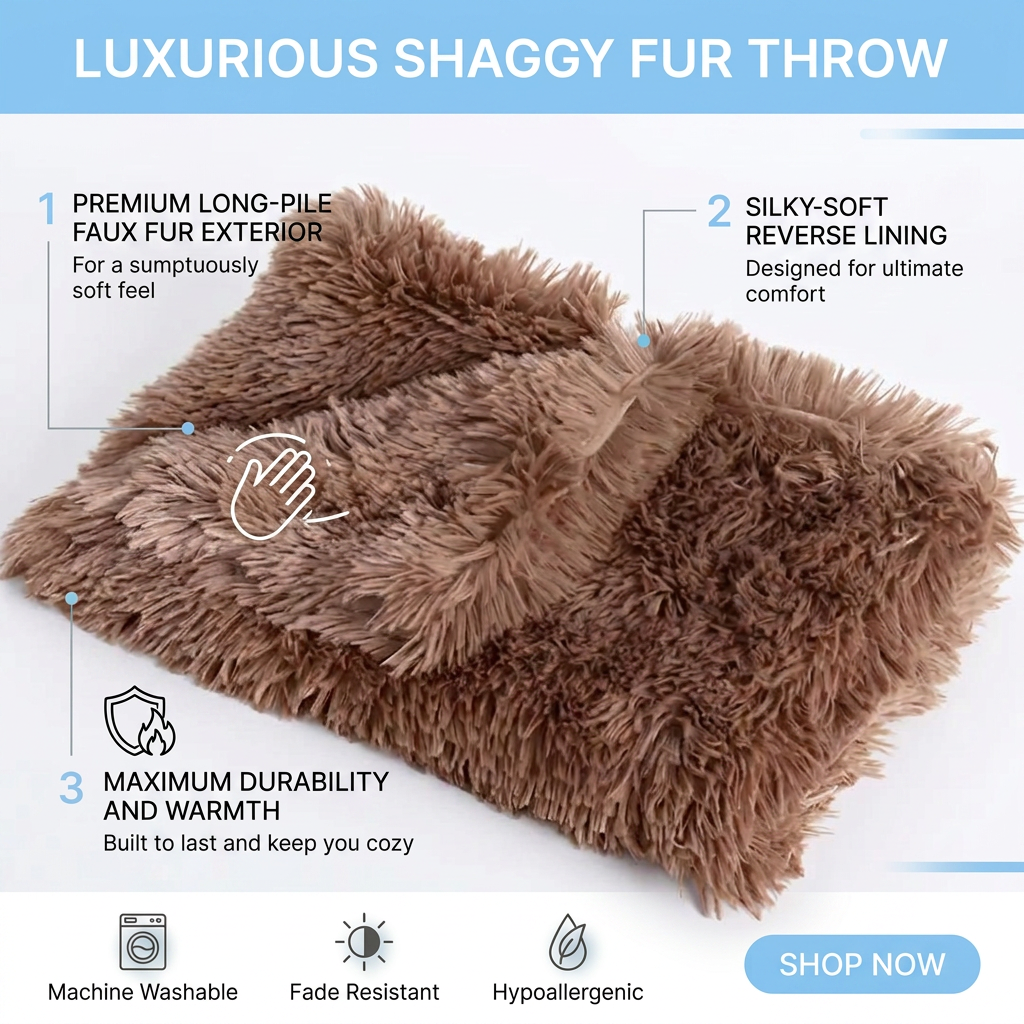 Plush Paws Co. Snuggle Comfort Dog Blanket — Fluffy Shaggy Pet Throw Style