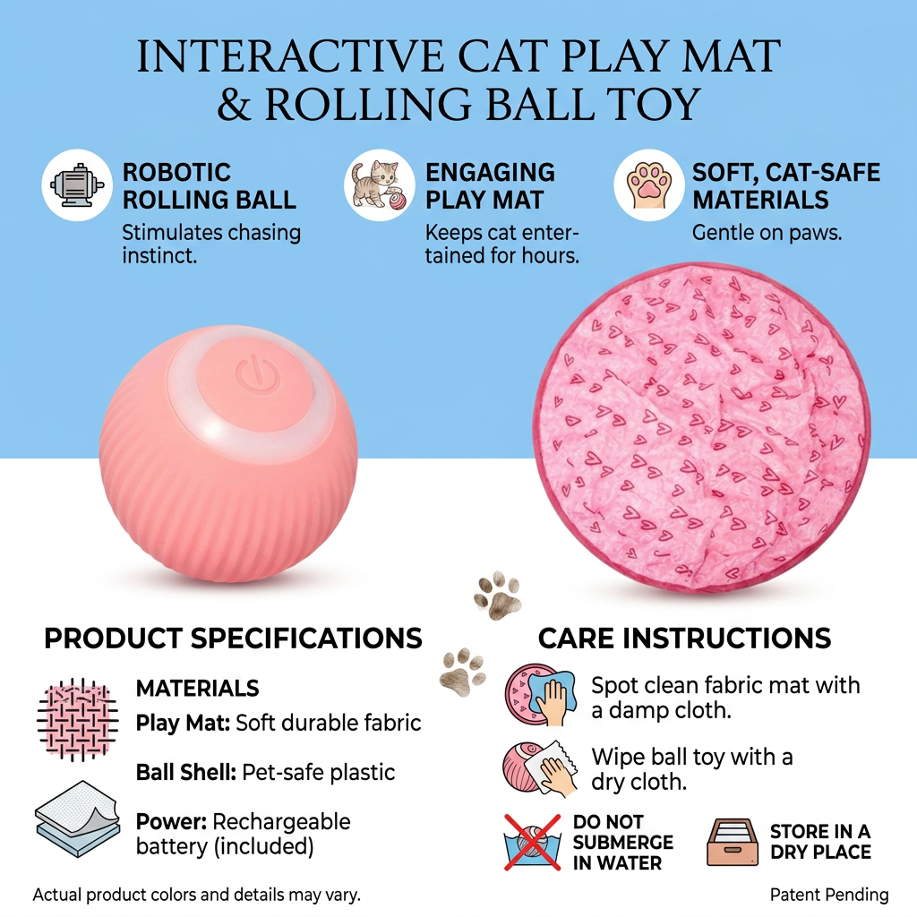 Plush Paws Co. Solo Play Companion — Interactive Cat Mat & Motion Ball Toy Set