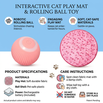 Plush Paws Co. Solo Play Companion — Interactive Cat Mat & Motion Ball Toy Set