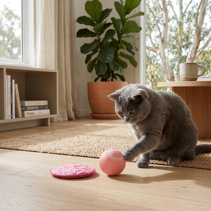 Plush Paws Co. Solo Play Companion — Interactive Cat Mat & Motion Ball Toy Set