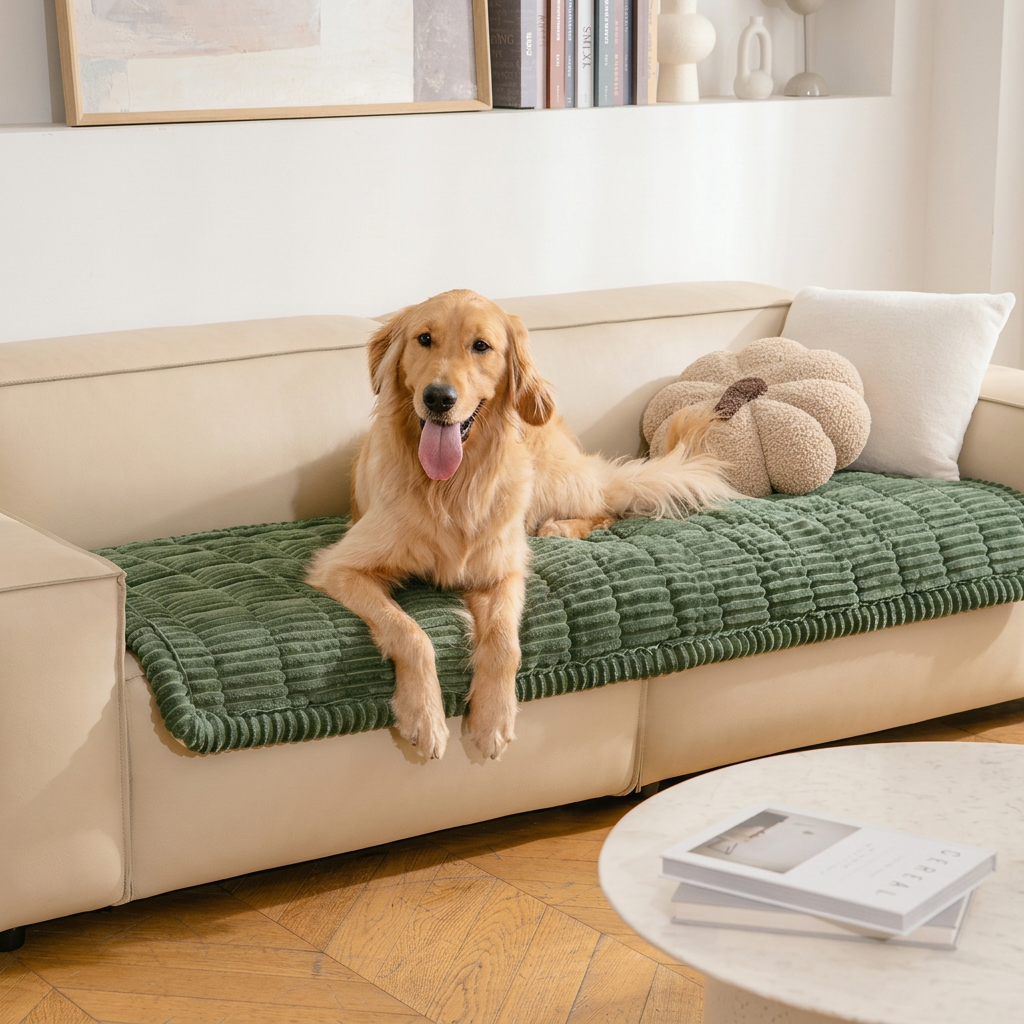 Plush Paws Co. Spill Protection Pet Couch Cover — Water-Resistant Ribbed Flannel