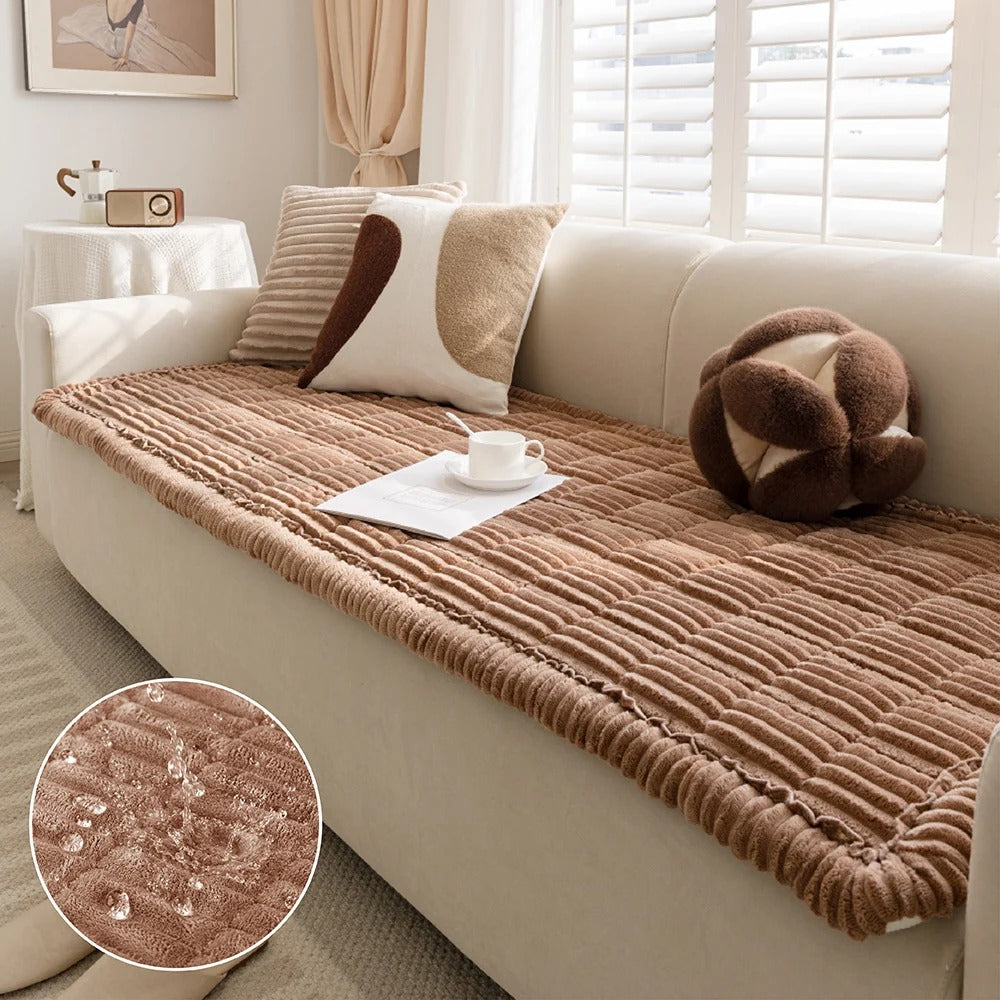 Plush Paws Co. Spill Protection Pet Couch Cover — Water-Resistant Ribbed Flannel