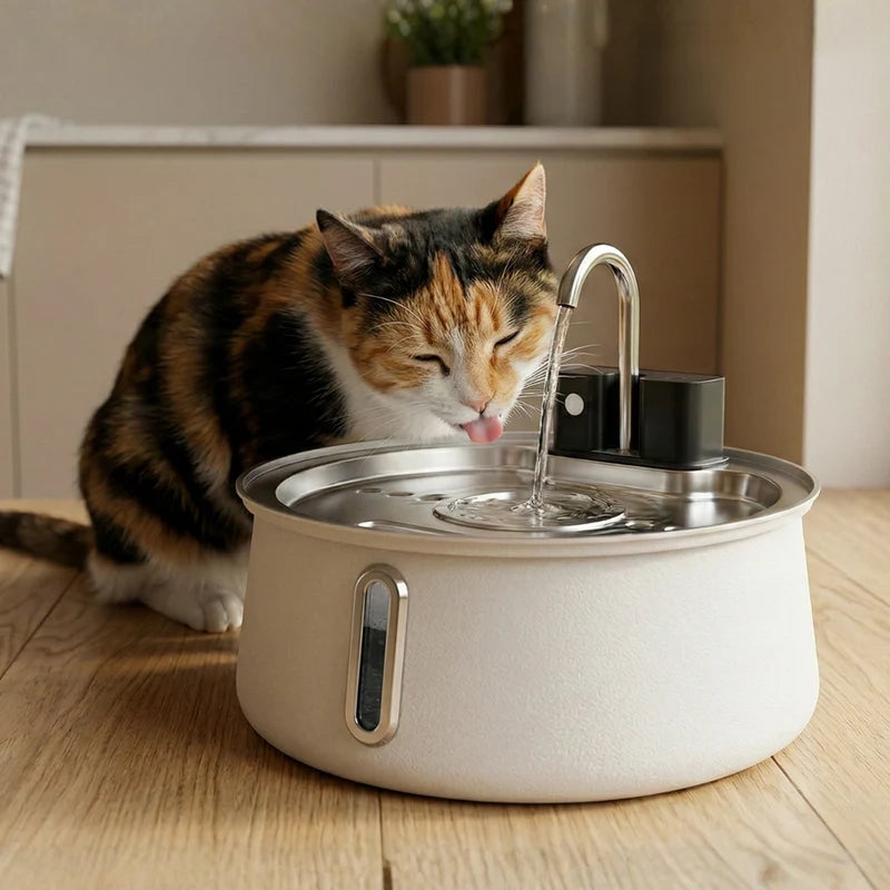Plush Paws Co. Stainless Steel Pet Water Fountain – Automatic Filtered Drinking Fountain with Water Level Window