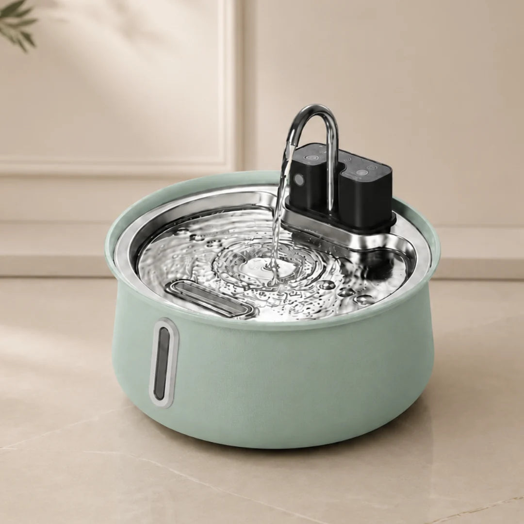 Plush Paws Co. Stainless Steel Pet Water Fountain – Automatic Filtered Drinking Fountain with Water Level Window