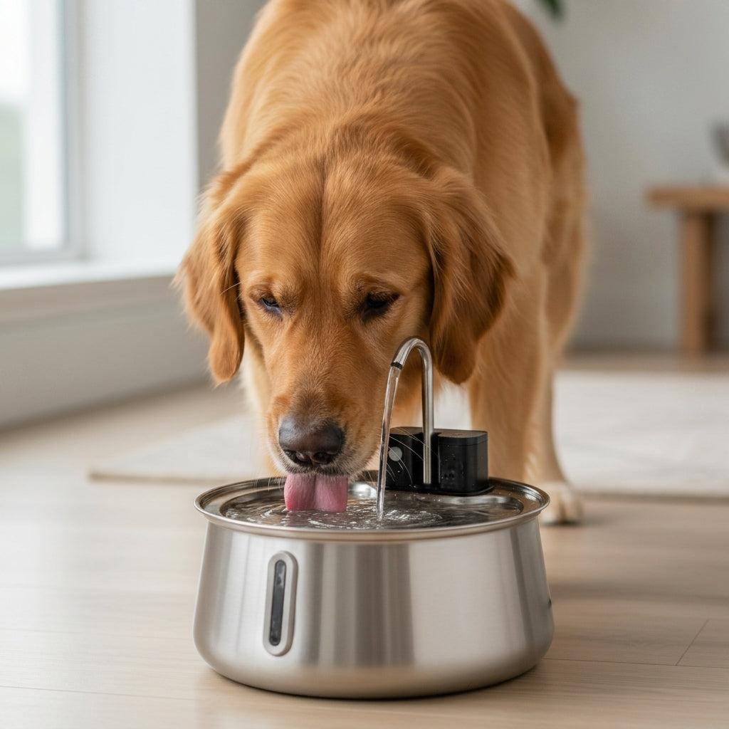 Plush Paws Co. Stainless Steel Pet Water Fountain – Automatic Filtered Faucet Dispenser for Dogs & Cats