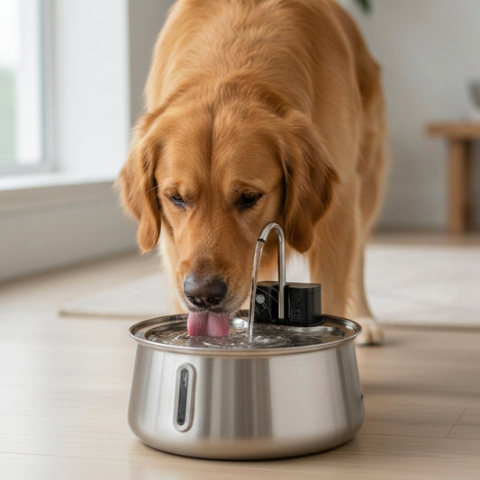 Plush Paws Co. Stainless Steel Pet Water Fountain – Automatic Filtered Faucet Dispenser for Dogs & Cats