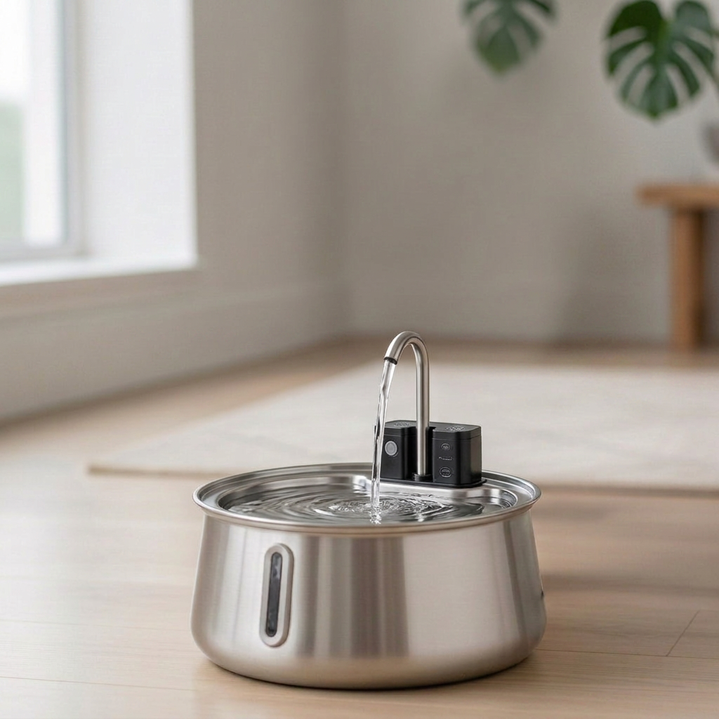 Plush Paws Co. Stainless Steel Pet Water Fountain – Automatic Filtered Faucet Dispenser for Dogs & Cats