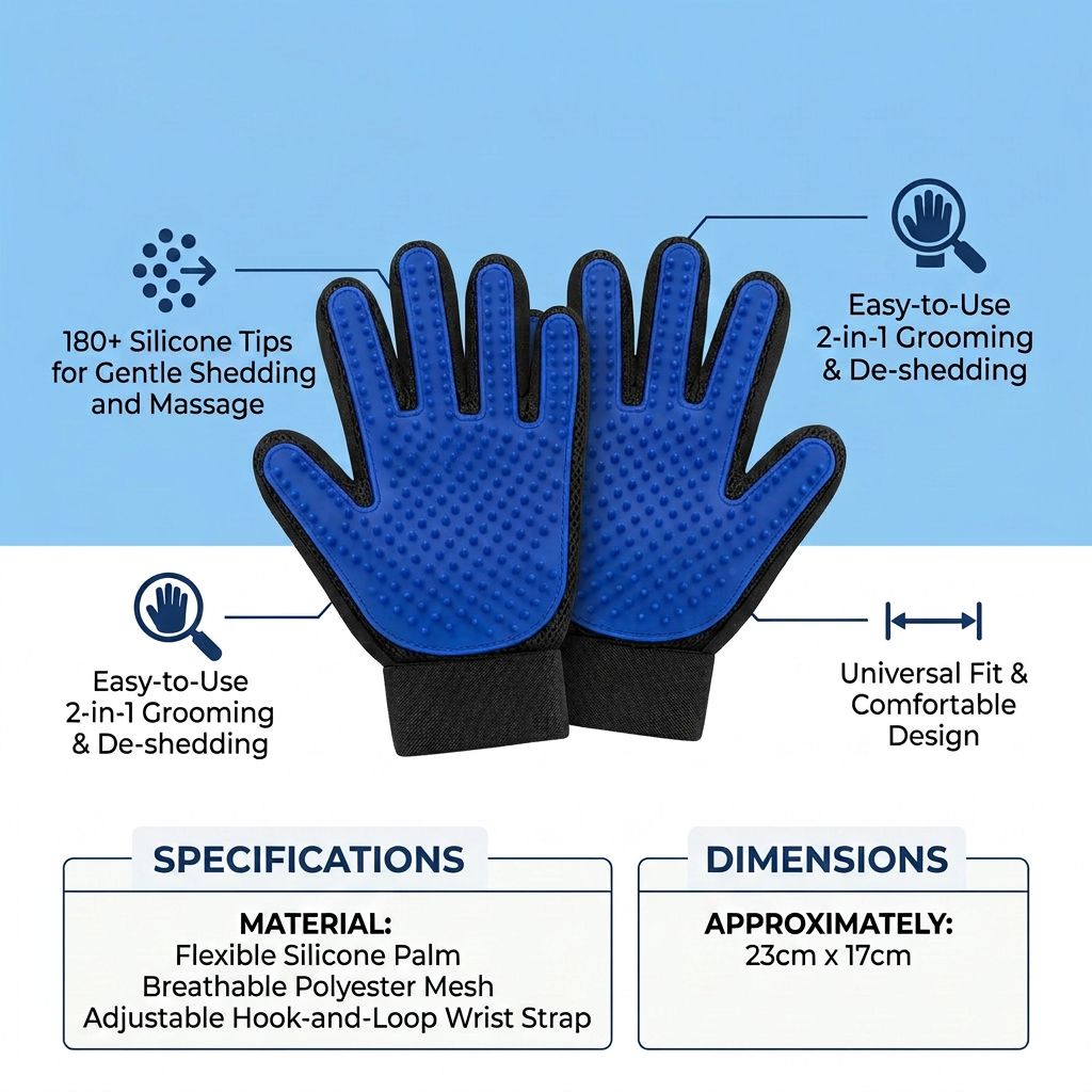 Plush Paws Co. Stress-Free Bathing Pet Grooming Gloves — Flexible Silicone Tips